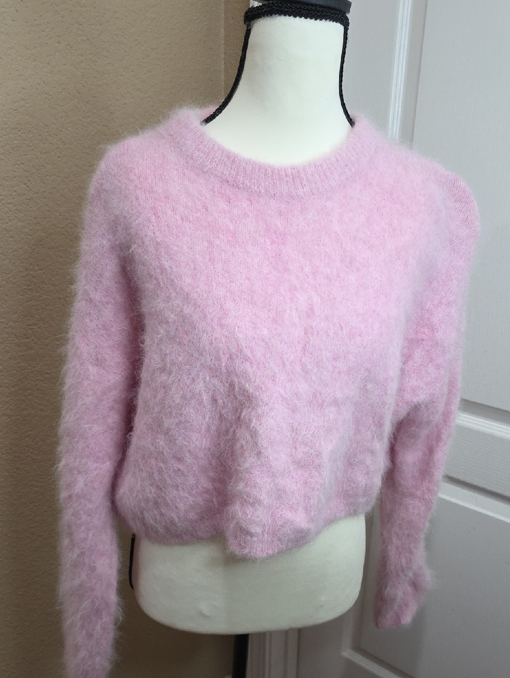 Astr Soft Pink Fuzzy Crewneck Sweater